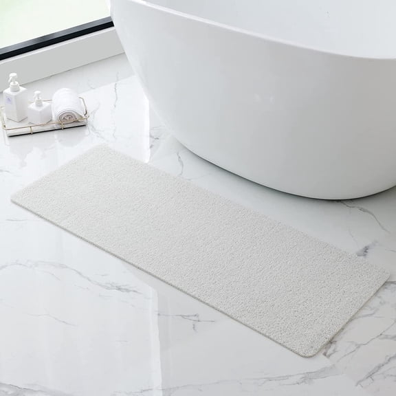 SIXHOME Non Slip Shower Mat 17"x47" PVC Loofah Shower Mats for Bathtub Quick Drying Shower Floor Mat with Comfortable Textured Surface Easy Cleaning Shower Mat for Shower Stall White