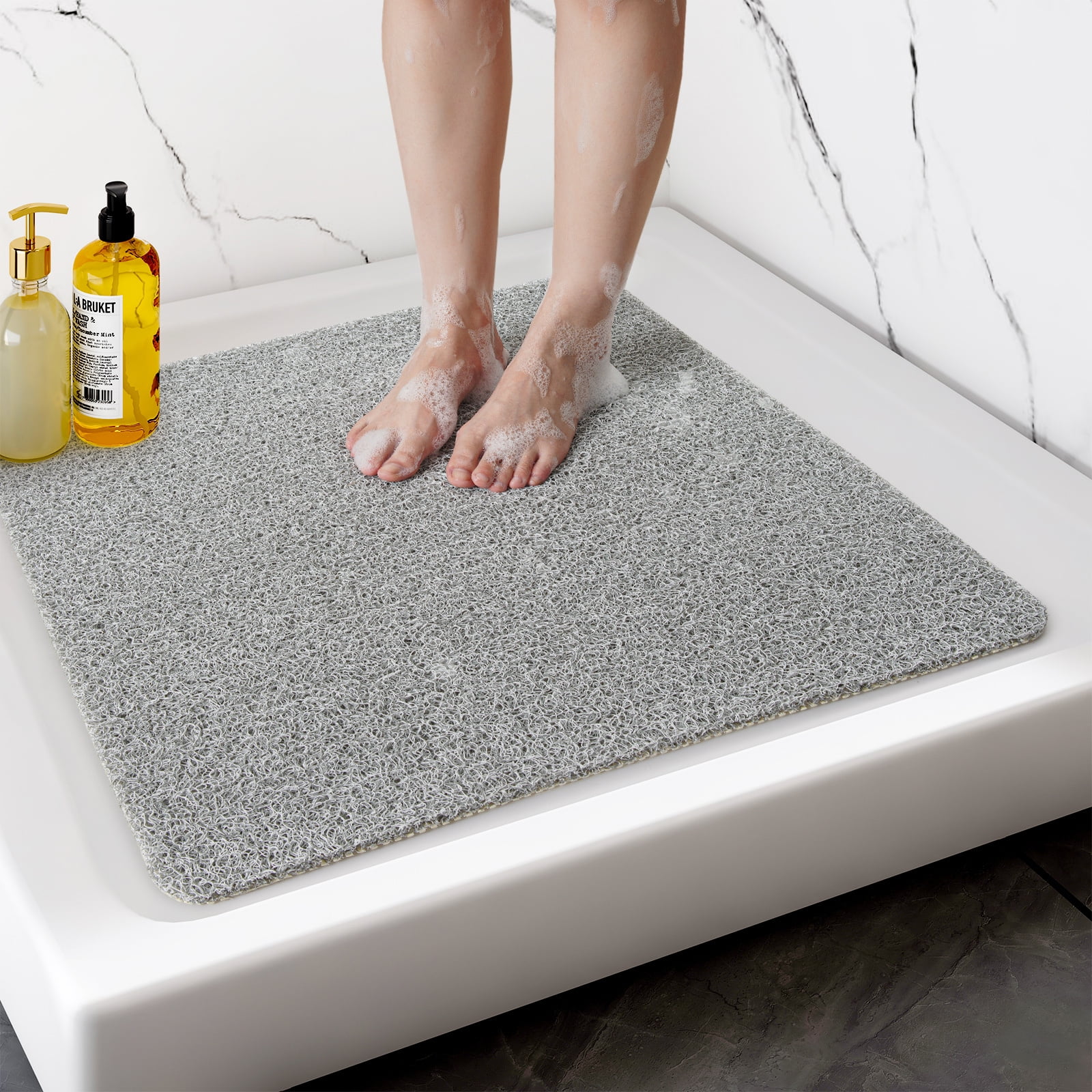 LuxStep Shower Mat Bathtub Mat,24x32 inch, Non-Slip Bath Mat with Drain,  Quick Drying PVC Loofah Bathmat for Tub,Shower,Bathroom (Phthalate