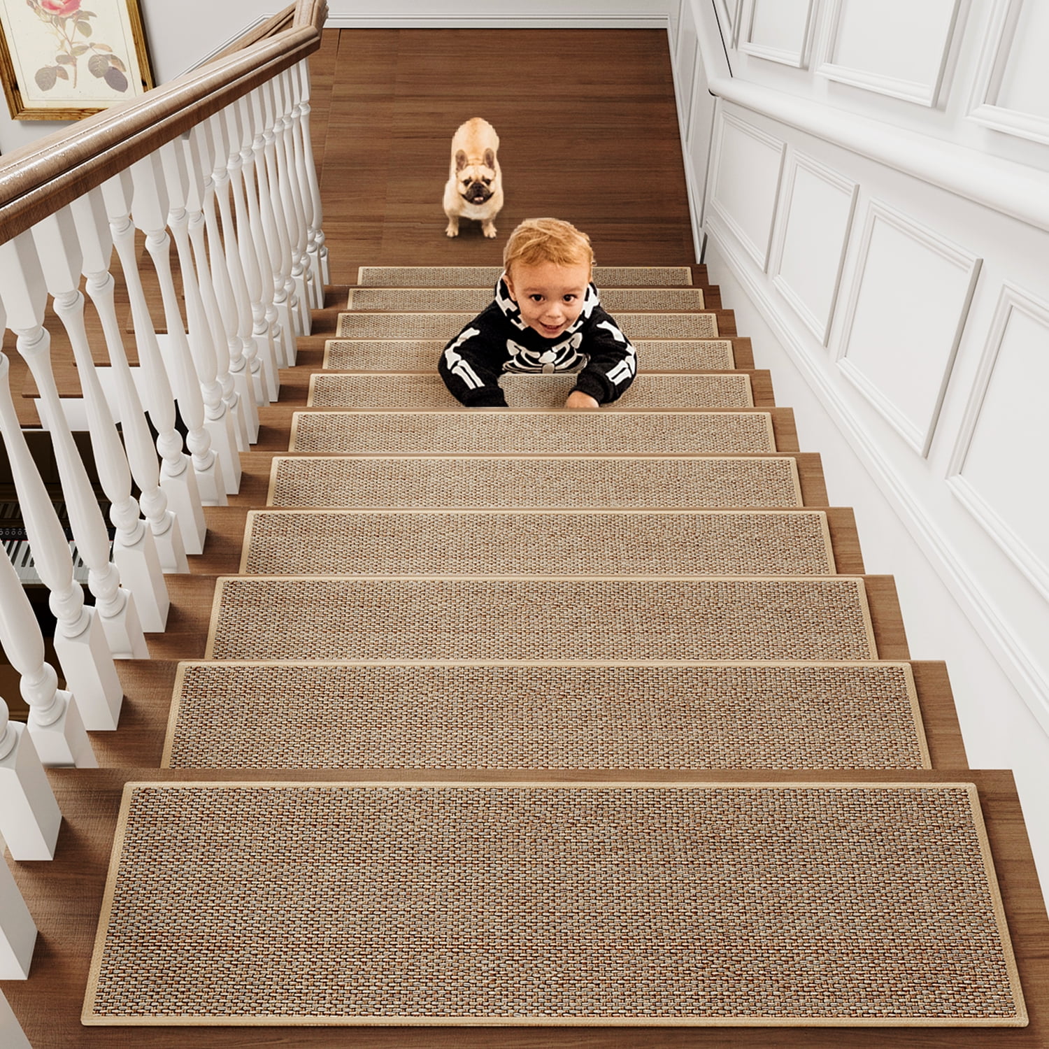 RIOLAND Stair Treads Carpet Non-Slip Indoor 15 PCS Wood Stair Treads Rugs A RIOLAND Stair Treads Carpet Non-Slip Indoor Stair Runners for
