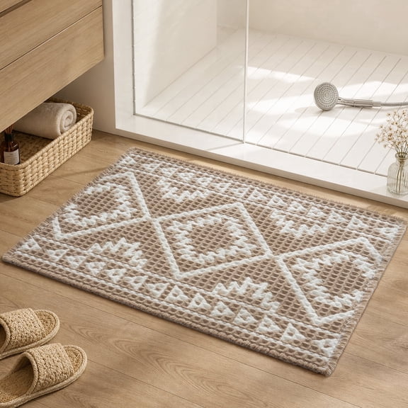 SIXHOME Waffle Bath Mat Non-Slip Bathroom Rug Super Absorbent Quick Dry Soft Textured Boho Bath Rug Washable Thick Shower 17"x28" Floor Mat Brown