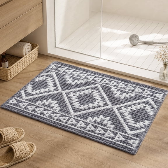 SIXHOME Waffle Bath Mat Non-Slip Bathroom Rug Super Absorbent Quick Dry Soft Textured Boho Bath Rug Washable Thick Shower 17"x28" Floor Mat Gray