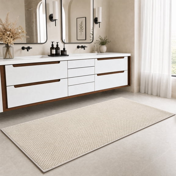 SIXHOME Bathroom Rug Non Slip Absorbent Bath Mat Soft Quick Dry Washable Bathroom Floor Rug for Shower Tub, 2'x6' Beige