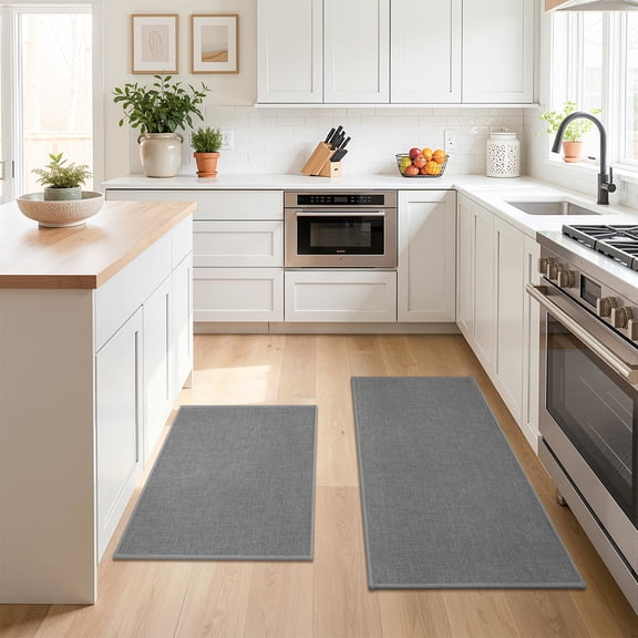 SIXHOME Washable Kitchen Rug, Absorbent Non-Slip Woven Floor Mat, 2 PCS Set 20"x32"+20"x48", Gray, Small Rugs for Sink, Laundry, Hallway, Bathroom