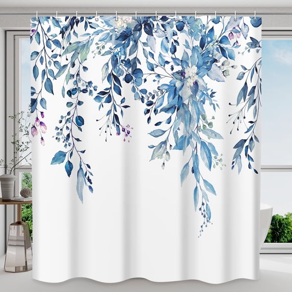 SIXLON Blue Waterproof Polyester Shower Curtain with Weighted Hem and Hooks, 72" x 72"