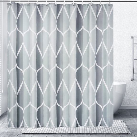 SIXLON Waterproof Polyester Shower Curtain 72x72 Gray with Hooks - Hotel