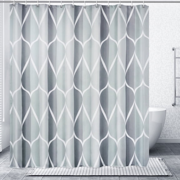 SIXLON Gray Geometric Pattern Shower Curtain with Hooks, Modern Polyester Bathroom Curtain, 72" x 72"