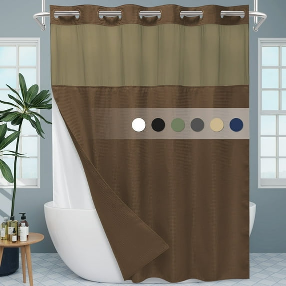 SIXLON No Hook 230GSM Brown Luxury Weighted Waffle Weave Shower Curtains,71"x74"