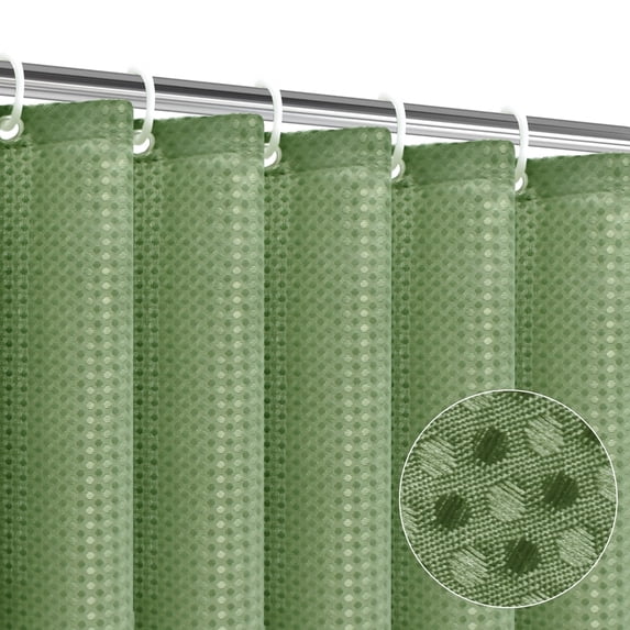 SIXLON Sage Green Waterproof Polyester Waffle Shower Curtain with 12 Hooks, 72" x 72"