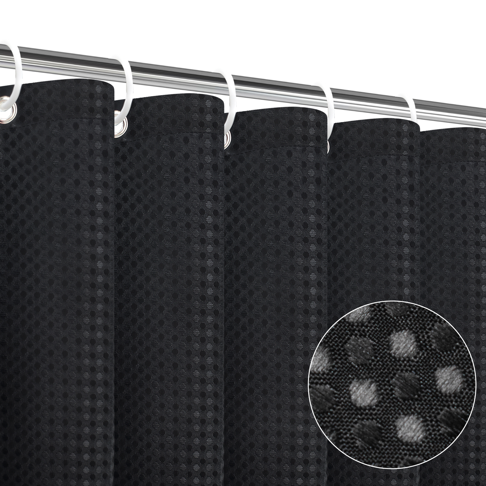 SIXLON Waffle Shower Curtains with 12 Hooks,Black Fabric Bathroom ...