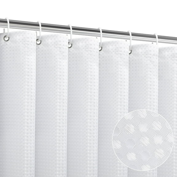 SIXLON Waffle Shower Curtains with 12 Hooks,White Fabric Bathroom Curtain,72"x72"