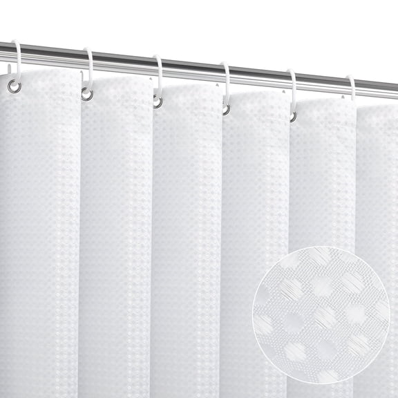 SIXLON White Waffle Shower Curtain, Fabric Bathroom Curtain 72" x 72" with 12 Hooks