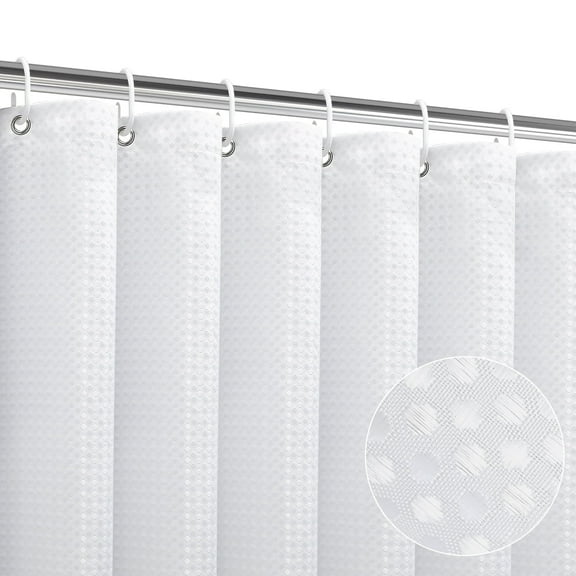 SIXLON White Waffle Shower Curtain, Fabric Bathroom Curtain 72" x 72" with 12 Hooks