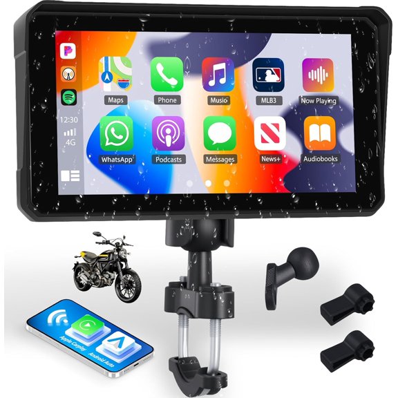 SIXTOP Motorcycle CarPlay Screen with Wireless Apple Android Auto, 6 Inch IP68 Waterproof Touch GPS Navigation for Motorbike Dual Bluetooth, Mirror Link, EQ, Siri Google Voice Control