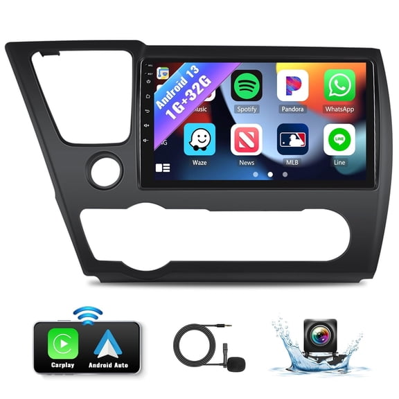 SIXWIN 1G+32G Android Car Stereo for Honda Civic 2013-2017 9 Inch Touch Screen Honda Car Radio with CarPlay Android Auto Mirror Link Bluetooth GPS Navigation WiFi HiFi FM SWC Backup Camera MIC
