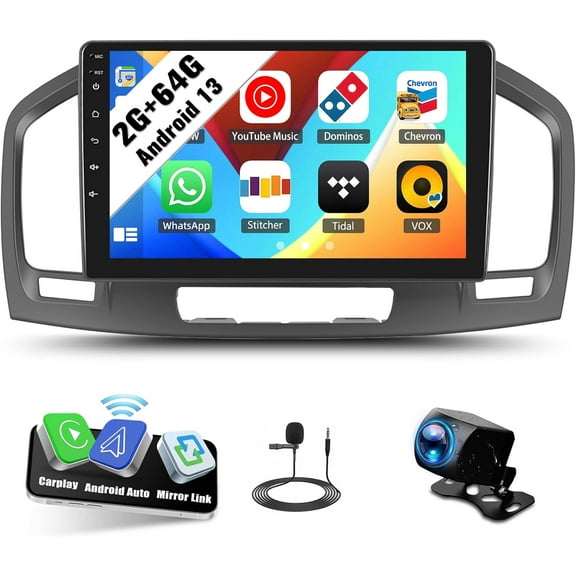 Android Car Stereo for Buick Regal 2009-2013/Opel Insignia 2008-2013 with Wireless CarPlay Android Auto Mirror Link 2G+64G 9 Inch Touchscreen Bluetooth GPS Navigation WiFi FM Backup Camera MIC