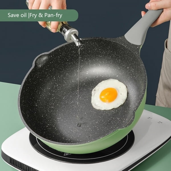 SIXWIN Bamboo Bluestone Series Household Non stick Wok Pan Healthy