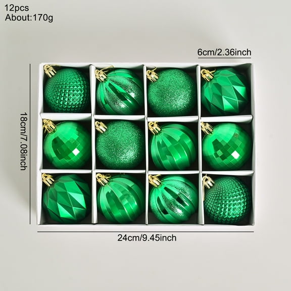 SIYTUAU 12 Packs Green Christmas Tree Shaped Plating Hanging Balls 1.97 Inch Green Hue Composed Of Plastic For Traditional Holiday Style Christmas Balls Green