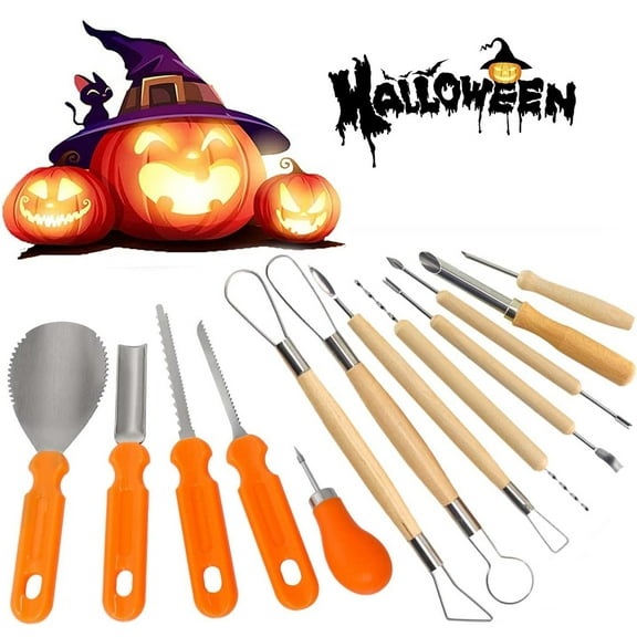 SIYTUAU 13 Piece Pumpkin Carving Tool Set Halloween Diy Lantern Craft Kit Serrated Knife Saws Scoop Tool Carving Stencils Pumpkin Decorating Kit Color