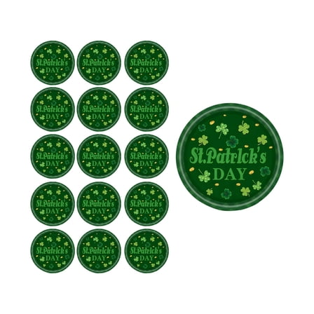 SIYTUAU 16-Piece St Patricks Day Themed Disposable Paper Plates Set 7-Inch Green Trefoil Design For Party Appetizers Desserts Paper Tableware A