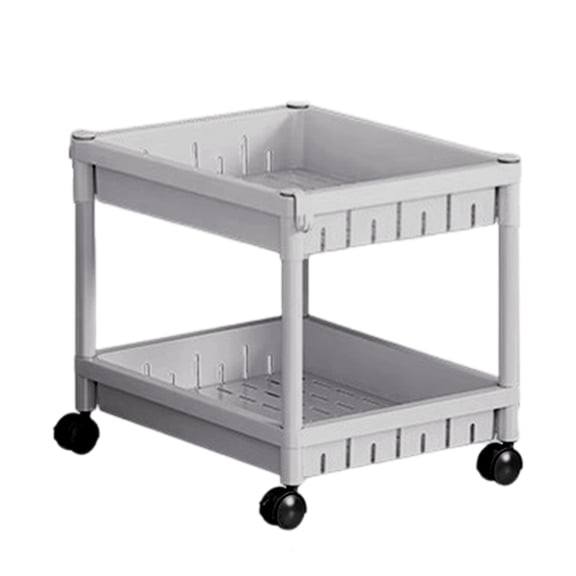 SIYTUAU 2 Tier Rolling Plastic Storage Rack Portable With Wheels For Snacks Bathroom Living Room Kitchen 14 X 15.4 X 10.6 Inches Sturdy Movable Shelf D