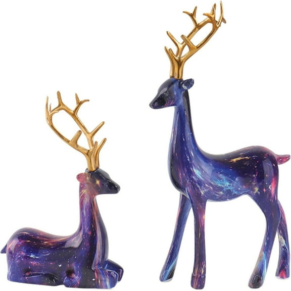 SIYTUAU 2Pcs Reindeer Figurines For Christmas Decor Purple Color Resin Material Black Deer Sculpture For Home Decoration Holiday Statue Set 2Pcs Reindeer Figurines A