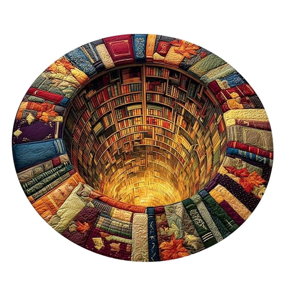 SIYTUAU 3D Optical Illusion Book Cave Round Area Rug Non Slip Floor Mat For Bedroom Study Library 47.2X47.2 Inches Velvet Soft Pile Polyester Fiber D