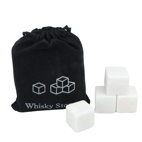 SIYTUAU 4-Piece White Whiskey Stones Gift Set With Velvet Pouch Reusable Chilling Stones For Drinks Natural Granite Ice Rocks For Bourbon Scotch Chilling Stone Set White