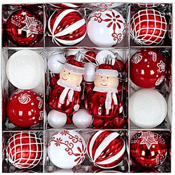 SIYTUAU 44 Pcs Christmas Ball Set Red White Snowman Design Plastic Ornaments Holiday Tree Decorations Color B Christmas Decoration B