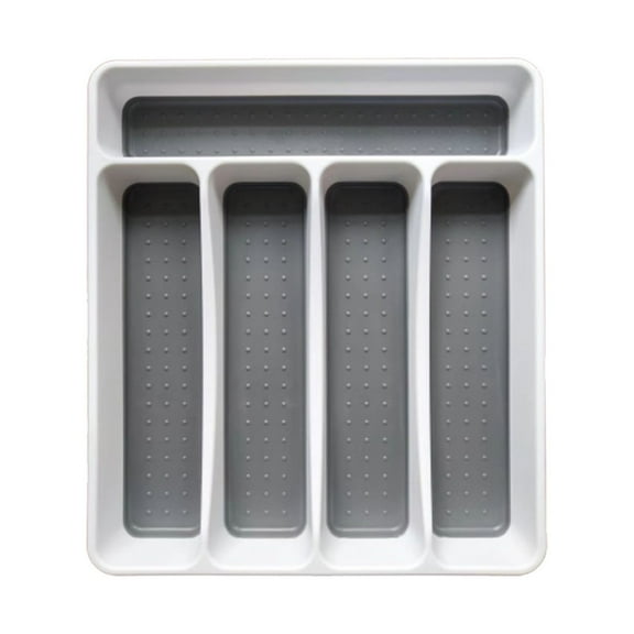 SIYTUAU 5 Compartment Table Setting Storage Box Kitchen Drawer Organizer Plastic Flatware Tray Non Slip Lining 11.2X12.7X1.9 Inches Utensil Holder
