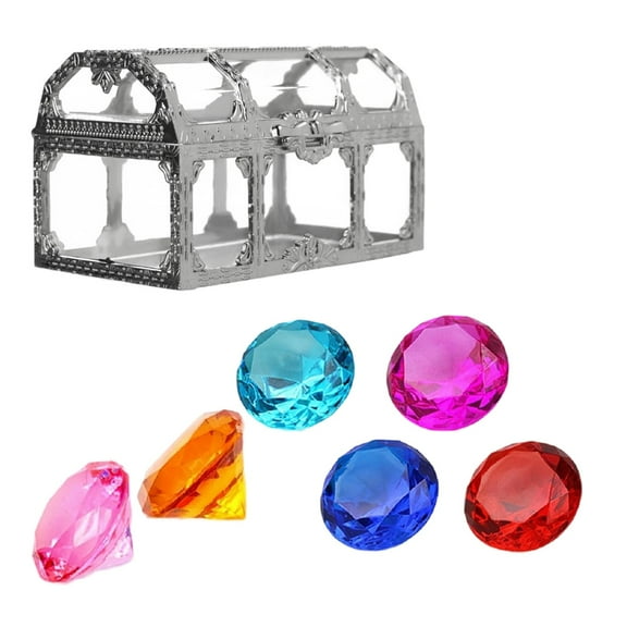 SIYTUAU 7Pcs Kids Gemstones Toys Set Crystal Diamonds Jewelry Kit Golden Treasure Chest Unique Shaped Glass Gemstones Treasure Hunts In Silver Silver