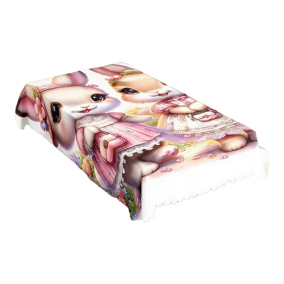 SIYTUAU 82.6X55.1 Inch Easter Bunny Pattern Tablecloth Polyester Festive Dining Room Table Cover Holiday Home Decor