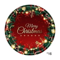 SIYTUAU 9 Inch Christmas Paper Plates 16Pcs Disposable Party Dinnerware Red Holiday Design For Christmas Party Decorations Paper Material A