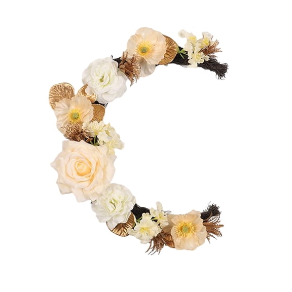 SIYTUAU Artificial Flower Wreath Crescent Shaped With Metallic Leaves For Home Decor Wall Hanging 33 X 26 X 8 Cm 13 X 10.2 X 3.1 In