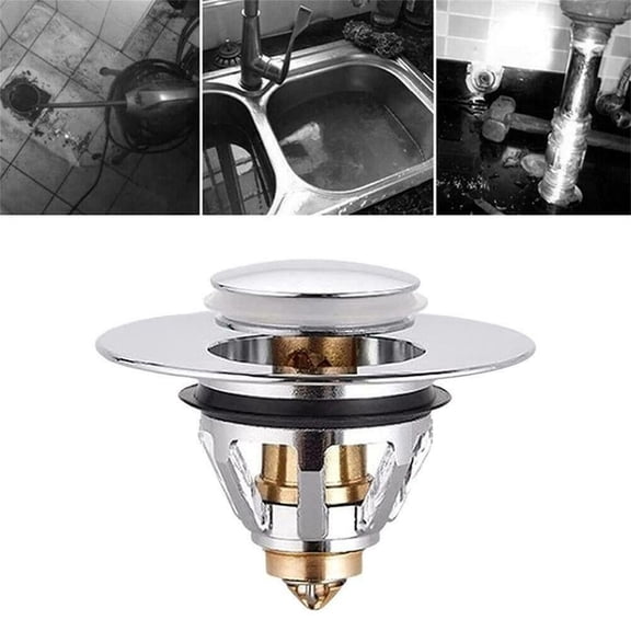 SIYTUAU Bathroom Sink Pop Up Plug Drain Stopper Bounce Back Mechanism Filter Core Replacement Part Stainless Steel Press Down Drain Plug Chrome Metal AS SHOW