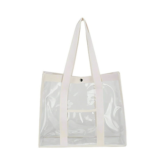 SIYTUAU Beige Clear Tote Bag Stadium Approved Pvc Transparent 15.8X12.6X7.9 Inches With Pockets Work Beach Concert Security Check Travel Purse Shopping Carry All Beach Essentials Beige