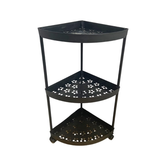 SIYTUAU Black Plastic Triangle Corner Shelf With Wheels For Bathroom Storage Organization Freestanding Rack Three Tiers Easy Assembly For Toiletries And Decor Items Black