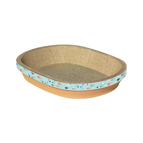 SIYTUAU Blue Cat Scratcher Bed Large Round Corrugated Cardboard Scratching Pad 19.7X11.8X2.4 Inches For Kittens Cats Non Slip Base Blue Cat Scratcher Bed Blue