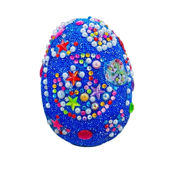 SIYTUAU Blue Foam Easter Egg Decorating Craft Kit For Kids With Glitter Rhinestones Spring Party Diy Art Activity