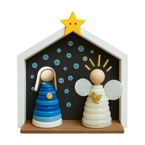 SIYTUAU Button Nativity Scene Kit For Christmas Decor Resin Material Miniature House With Figures For Holiday Display Nativity Scene