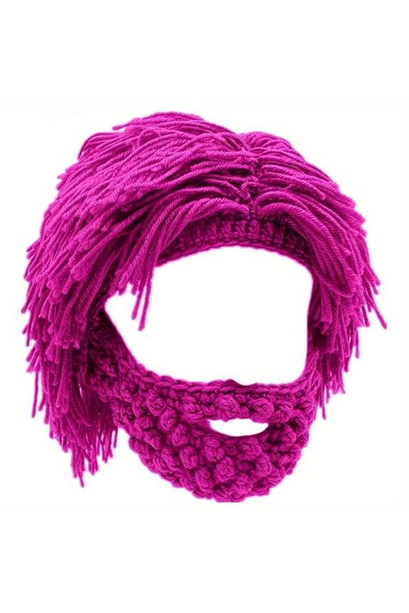 Cave Dweller Knitted Wig Hat Handmade With Acrylic Material For Winter Warmth And Costume Party Fun Beanie Hat With Beard Design F