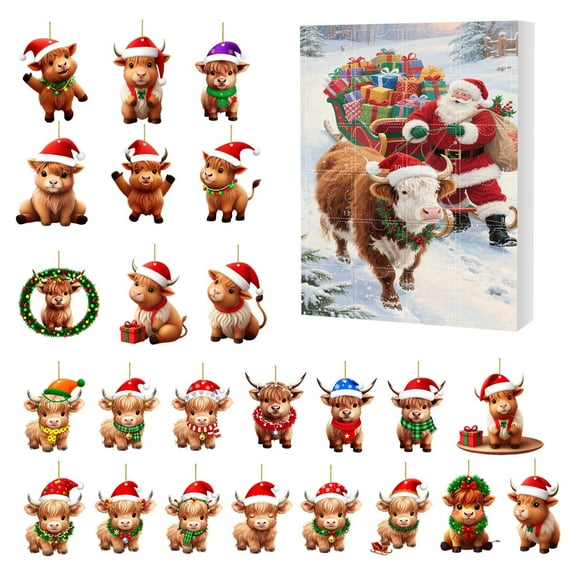 SIYTUAU Christmas Cow Advent Calendar 2025 24 Days Countdown Hanging Ornament Holiday Decor For Home Festive Display