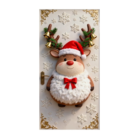 SIYTUAU Christmas Door Cover With Holiday Decoration Design For Party Ambiance Background Cloth 35.43X70.87 Inches Nylon Spandex Material