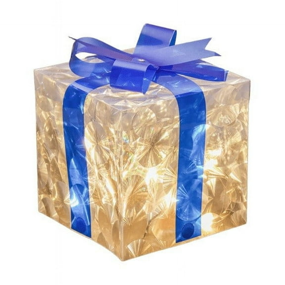 SIYTUAU Christmas Gift Box Blue 15Cm With Bow And Glowing Effect Plastic Material For Holiday Party Home Decor Festive Present Box B