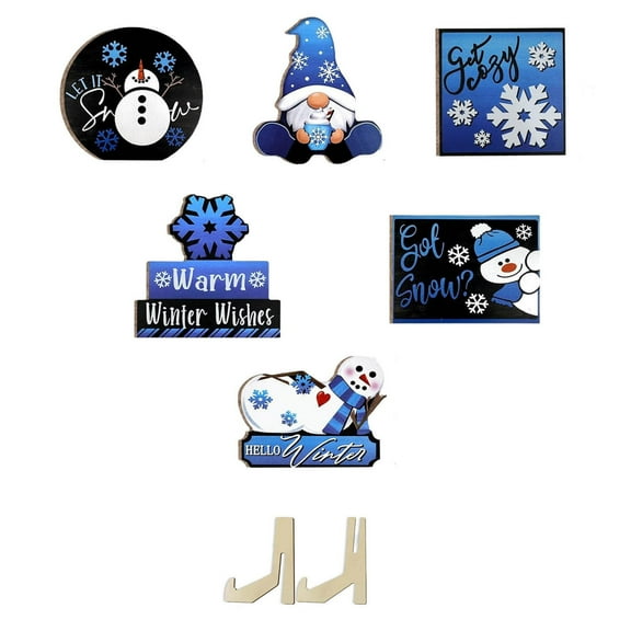 SIYTUAU Christmas Layered Tray Decor With Wooden Ornaments For Desktop Display Snowman And Candy Themed For Holiday Decor Tray Decoration