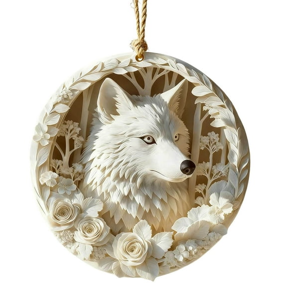 SIYTUAU Christmas Ornament White Wolf King Acrylic Flat Hanging Decor Style A 3.15 Inch For Tree Christmas Ornament A