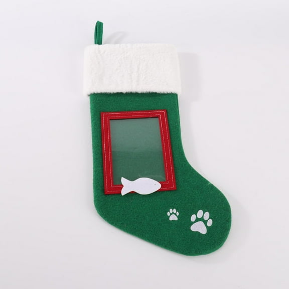 SIYTUAU Christmas Stocking With Photo Pocket Santa Claus Felt Ornament Gift Sock Candy Bag For Holiday Decorations Green Green