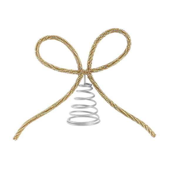 SIYTUAU Christmas Tree Top Metal Rhinestone Bow Decorations For Party Ambiance Iron Material Gold Color Sparkling Decor Tree Topper Bow Gold