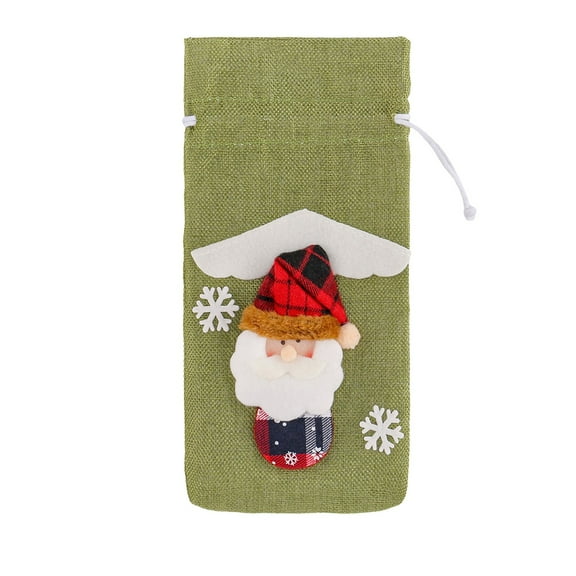 SIYTUAU Christmas Wine Bottle Bag With Drawstring Fabric Gift Bag For Holiday Party Decor Reusable Bottle Cover Multicolor 11.8X5.5 Inches A