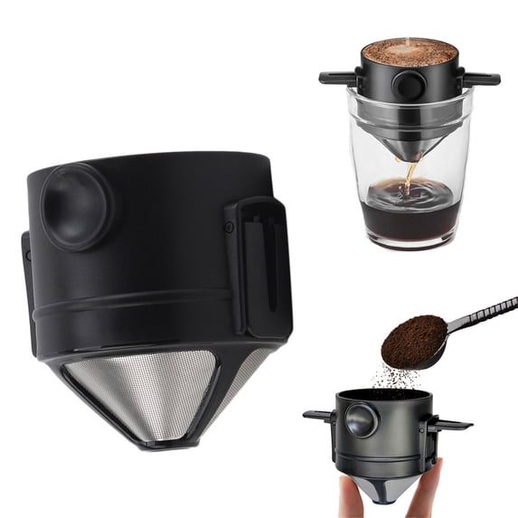 SIYTUAU Coffee Filter Cone Foldable Brewing Cone Stainless Steel Mesh Reusable Filter Pour Over Coffee Maker Device Black Metal Coffee Filter black