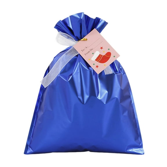 SIYTUAU Deep Blue Tie String Christmas Candy Bag Elk Santa Bundle Pocket Gift Bag For Holiday Treats Plastic Material Free Size A